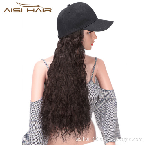 Aisi Hair Synthetic Baseball Hat with Hair Long Wave Women Hats Baseball Hat with Synthetic Hair Extensions for Girls